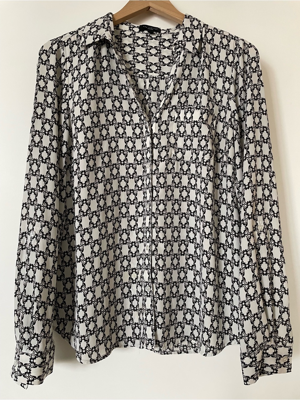 The Limited Ashton Blouse - Black & White Geometric Button-Front